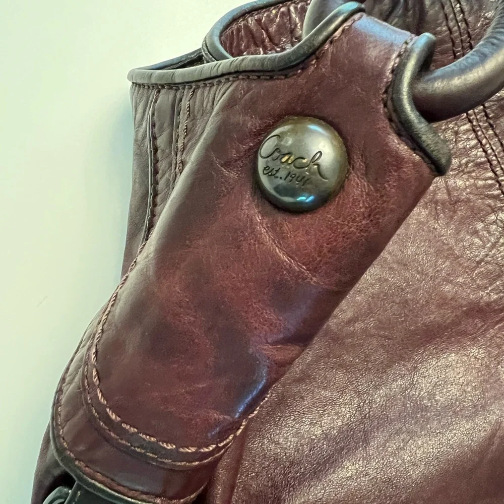 Y2K Coach hobo slouch Brown saddle Burgundy Leather Women's Bag - Picture 10 of 16